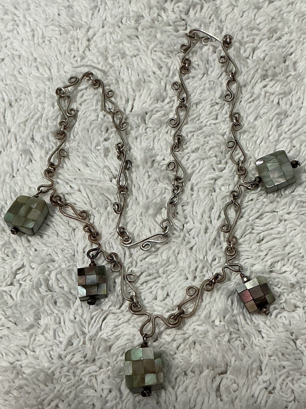 925 Scrollwork MOP Mosaic Cube Artisan Necklace